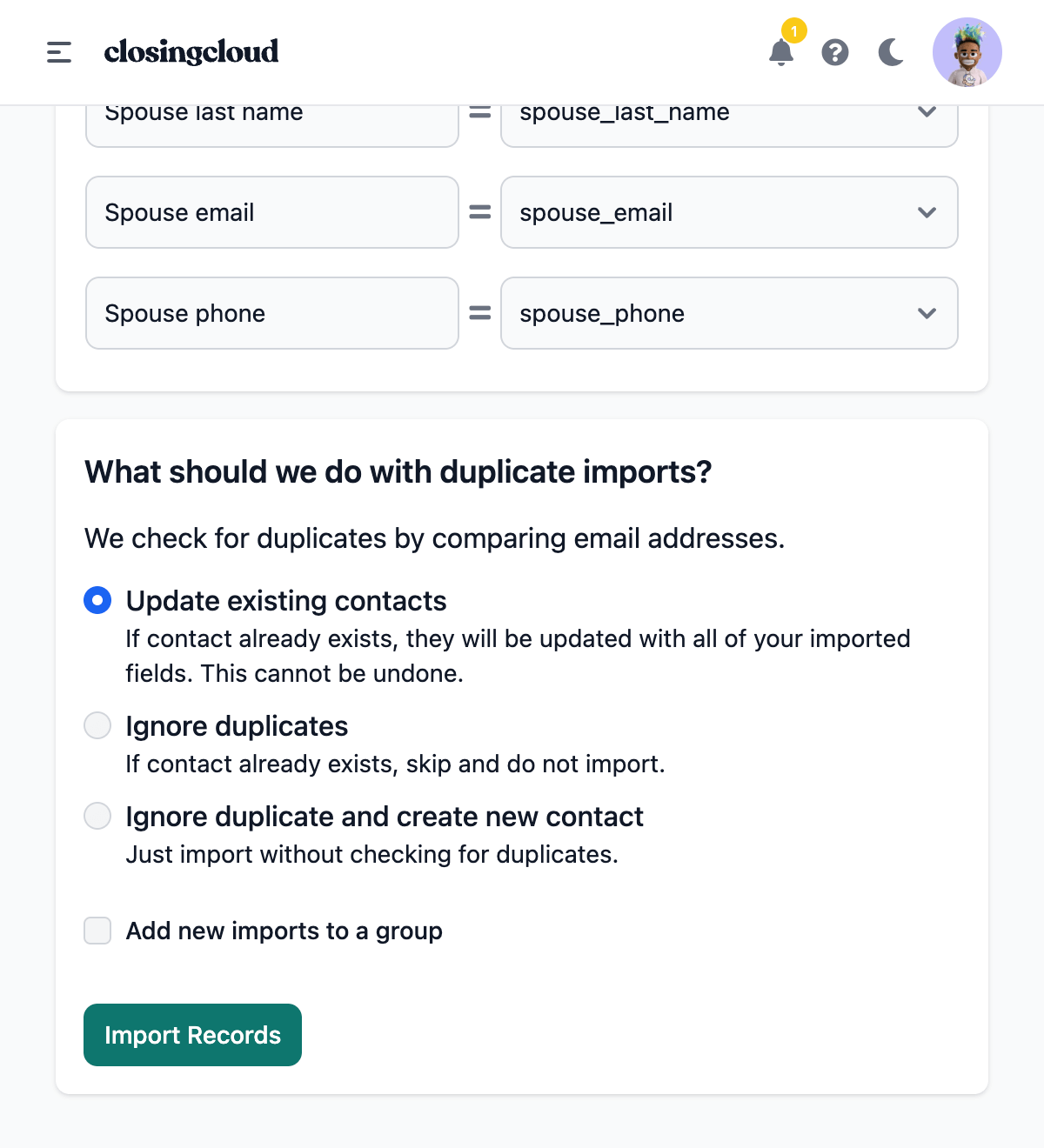Closing Cloud Import Mapping